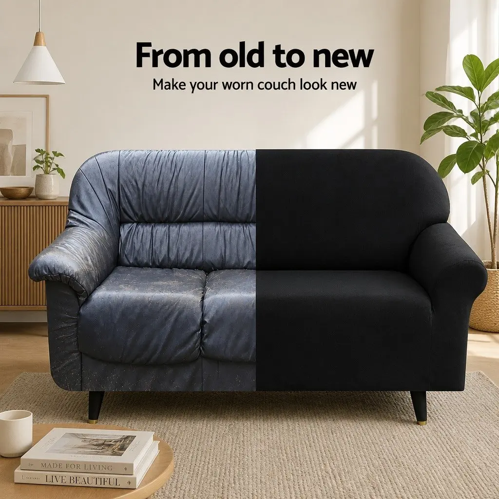 Sofa Cover for 2 Seater Velvet Stretch Couch Protector Washable Black