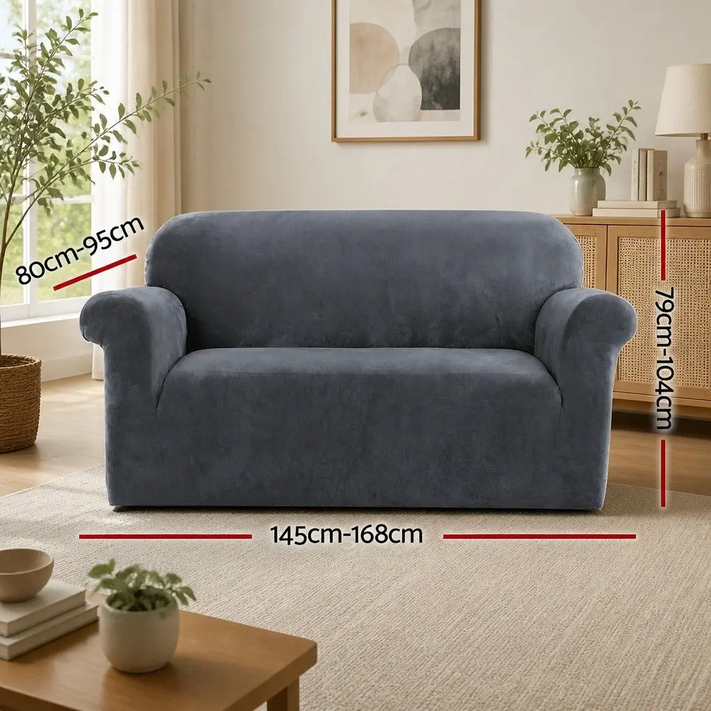 Sofa Cover 2 Seater Living Room Velvet Grey Stretchable Furniture Protection