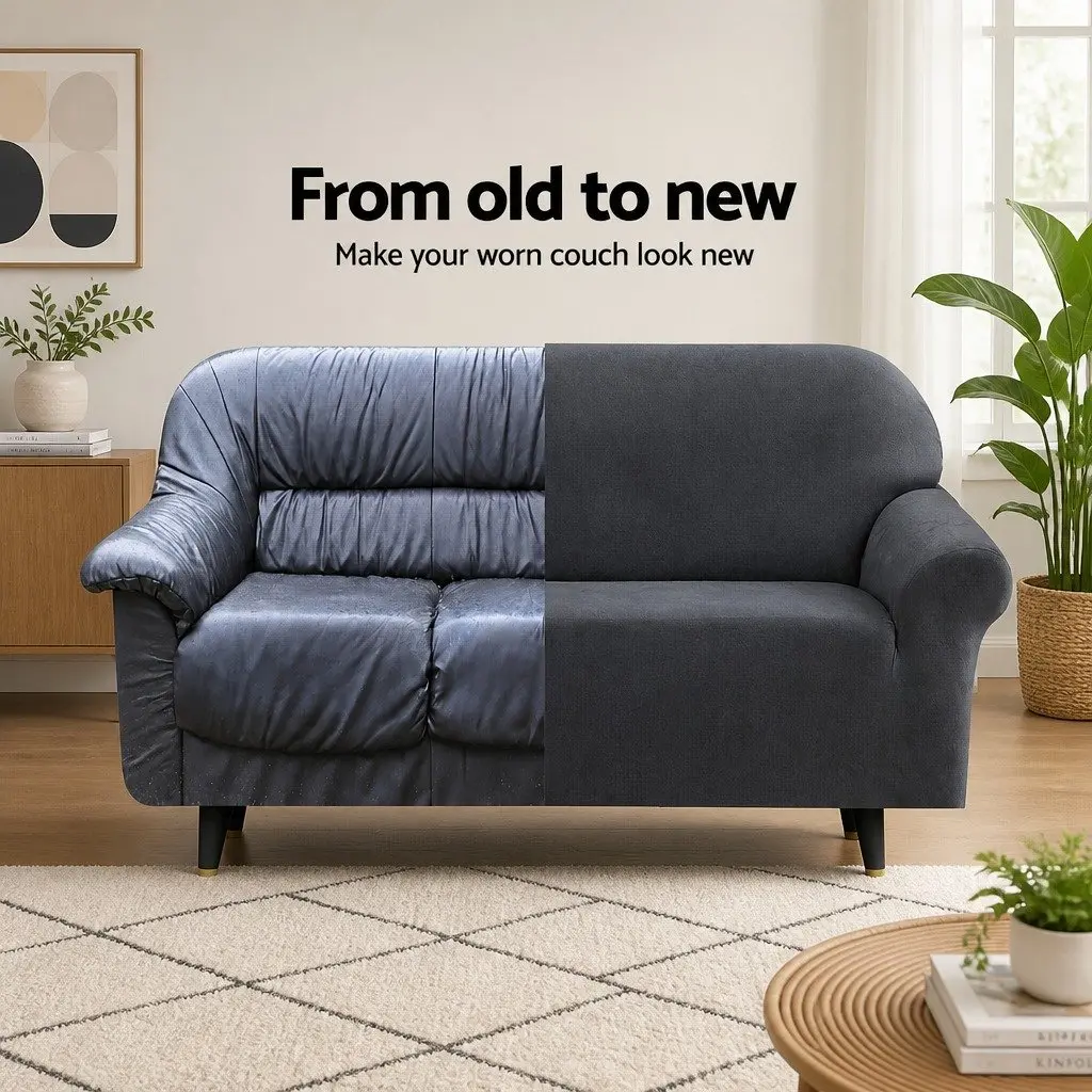 Sofa Cover 2 Seater Living Room Velvet Grey Stretchable Furniture Protection