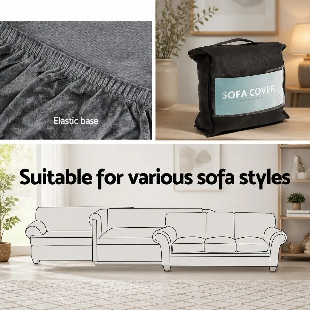 Sofa Cover 2 Seater Living Room Velvet Grey Stretchable Furniture Protection
