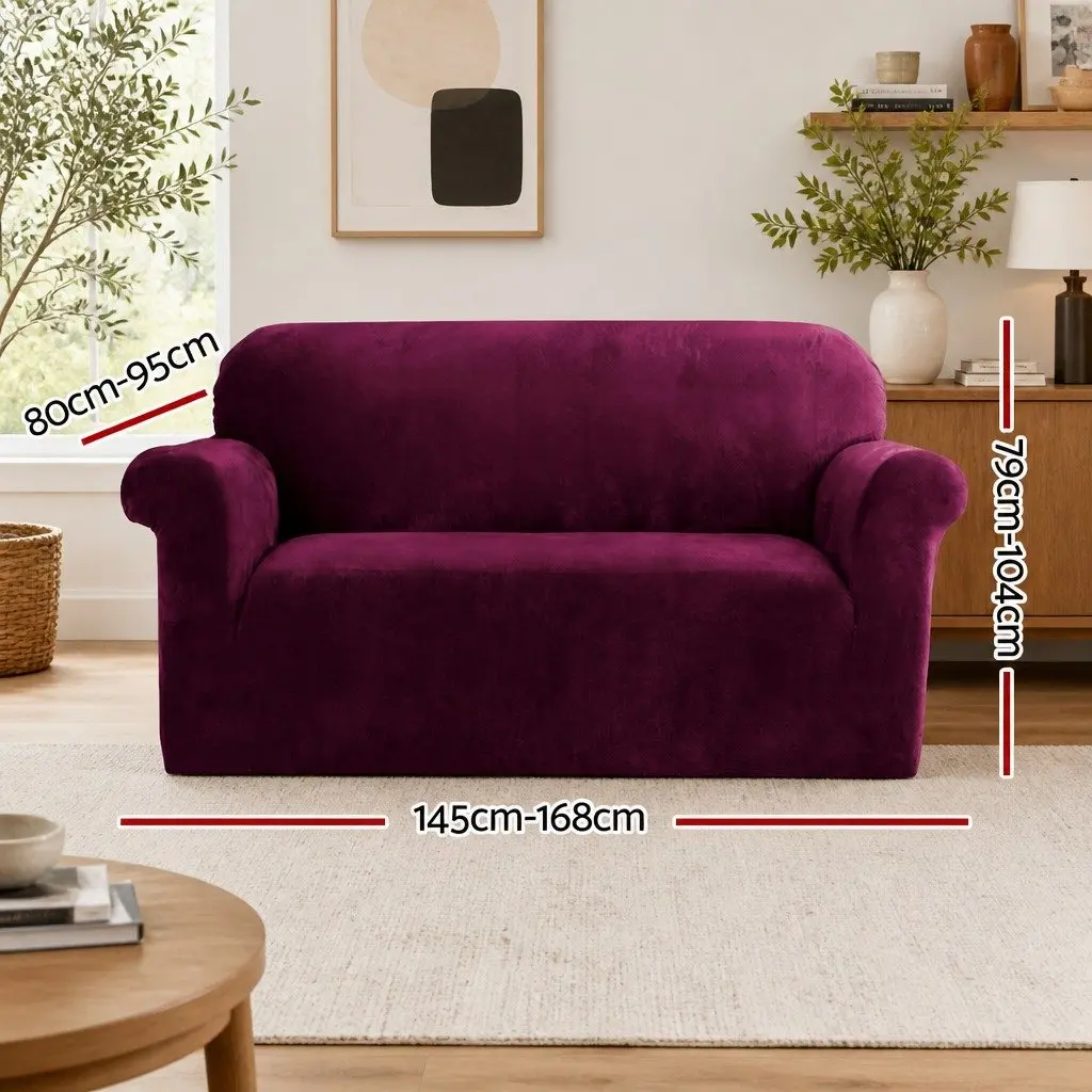 2 Seater Sofa Cover Velvet Couch Protector Ruby Red