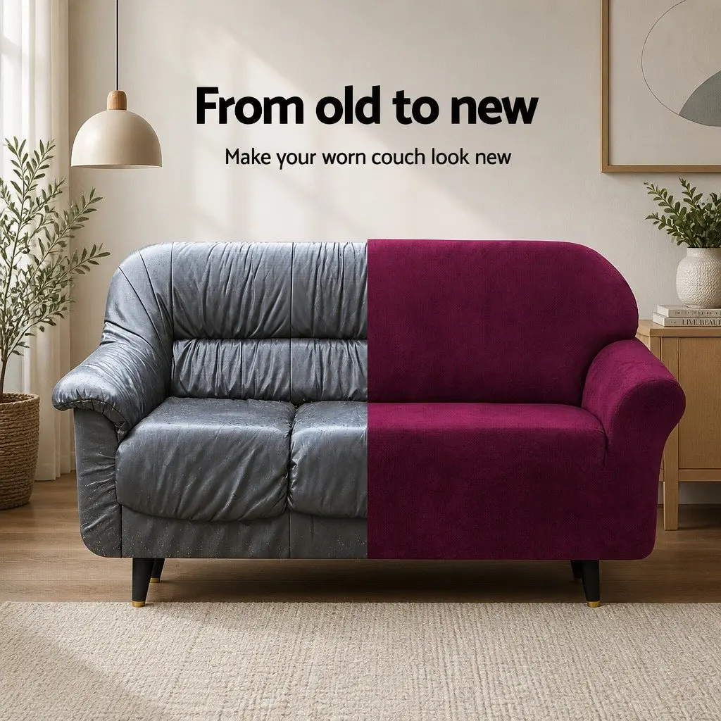 2 Seater Sofa Cover Velvet Couch Protector Ruby Red
