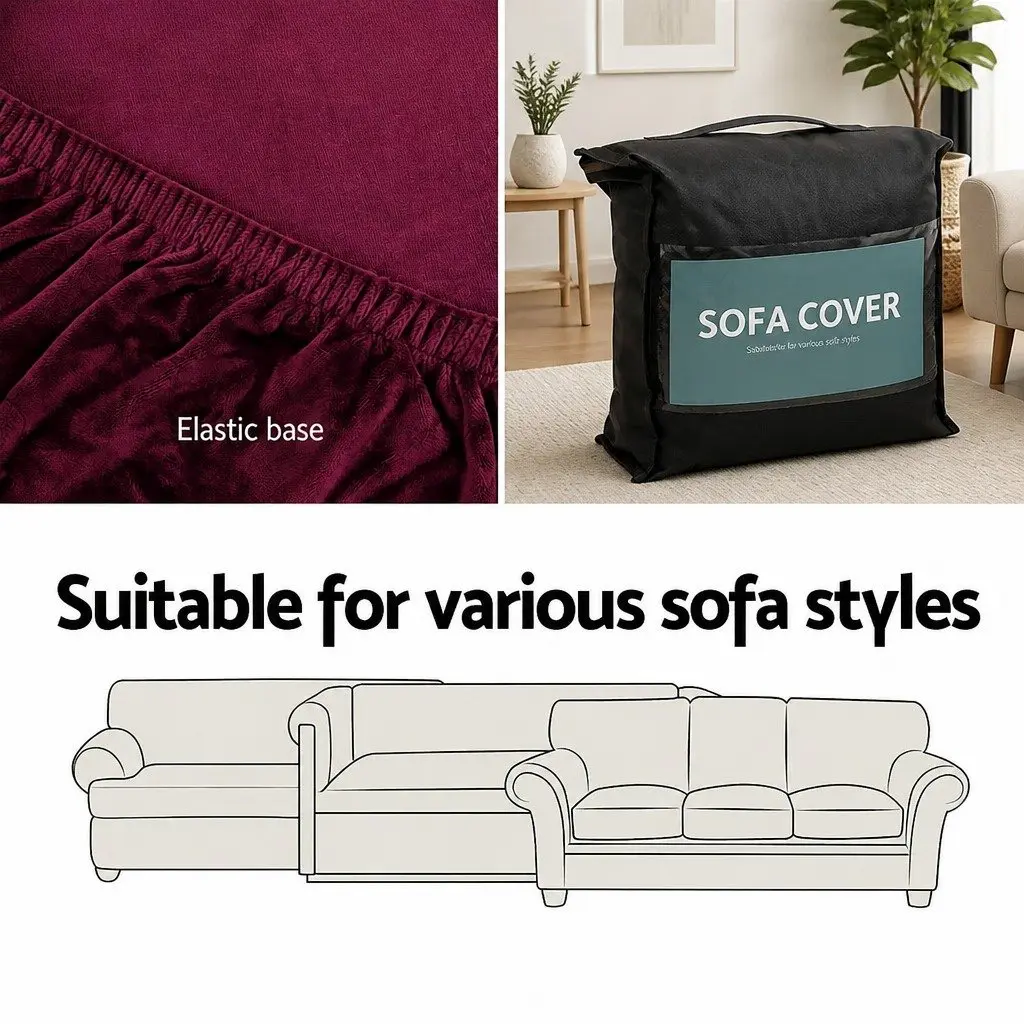 2 Seater Sofa Cover Velvet Couch Protector Ruby Red