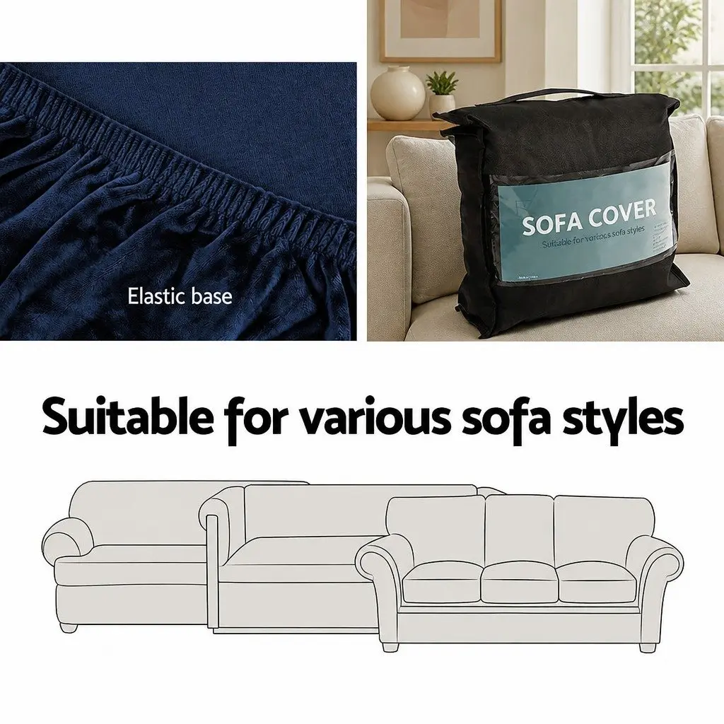 Sofa Cover for 2 Seater Couch Velvet Protector Stretch Furniture Safeguard Navy Blue