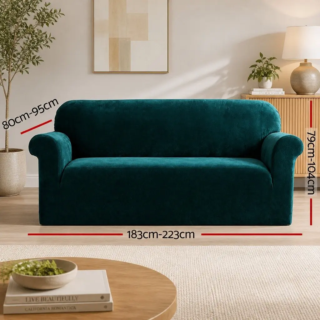 3 Seater Sofa Cover Use Living Room Size 183cm to 223cm Agate Green Velvet Couch Protector Stretch Armchair Slipcover