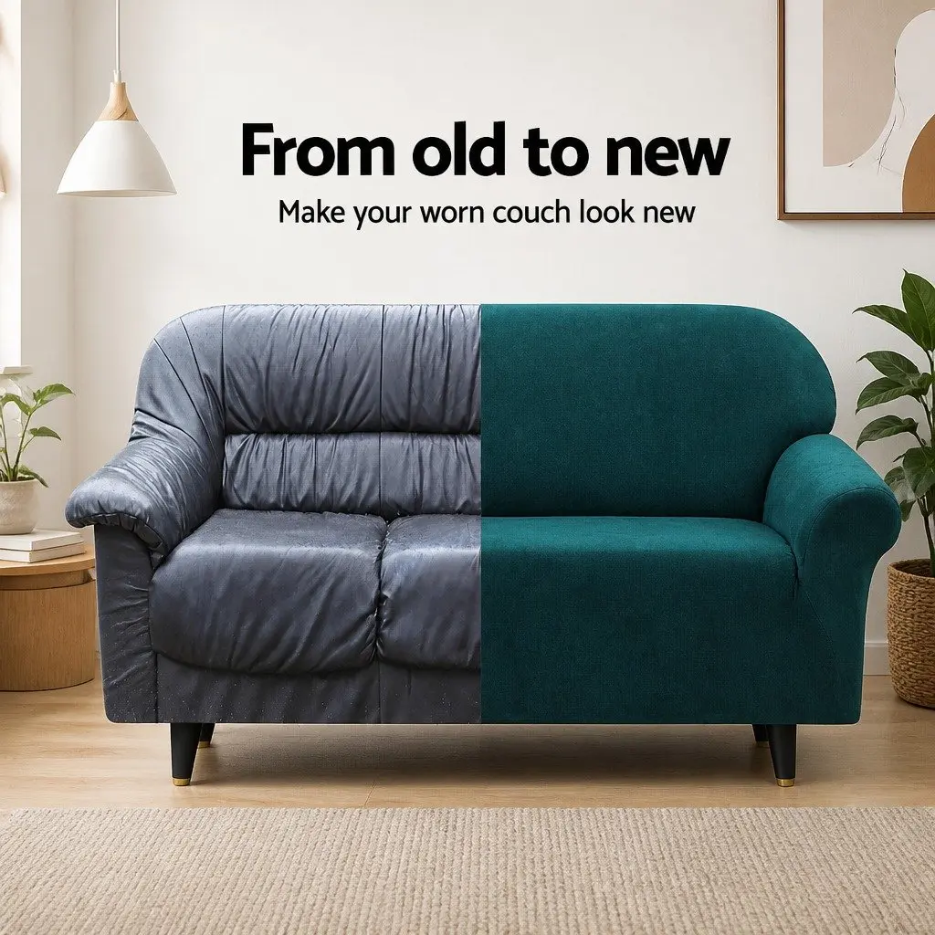 3 Seater Sofa Cover Use Living Room Size 183cm to 223cm Agate Green Velvet Couch Protector Stretch Armchair Slipcover
