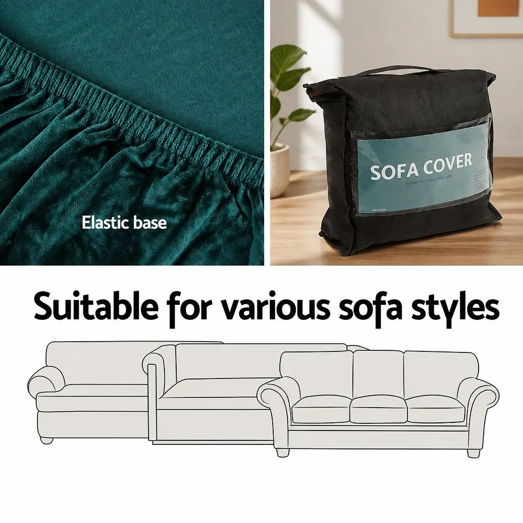 3 Seater Sofa Cover Use Living Room Size 183cm to 223cm Agate Green Velvet Couch Protector Stretch Armchair Slipcover