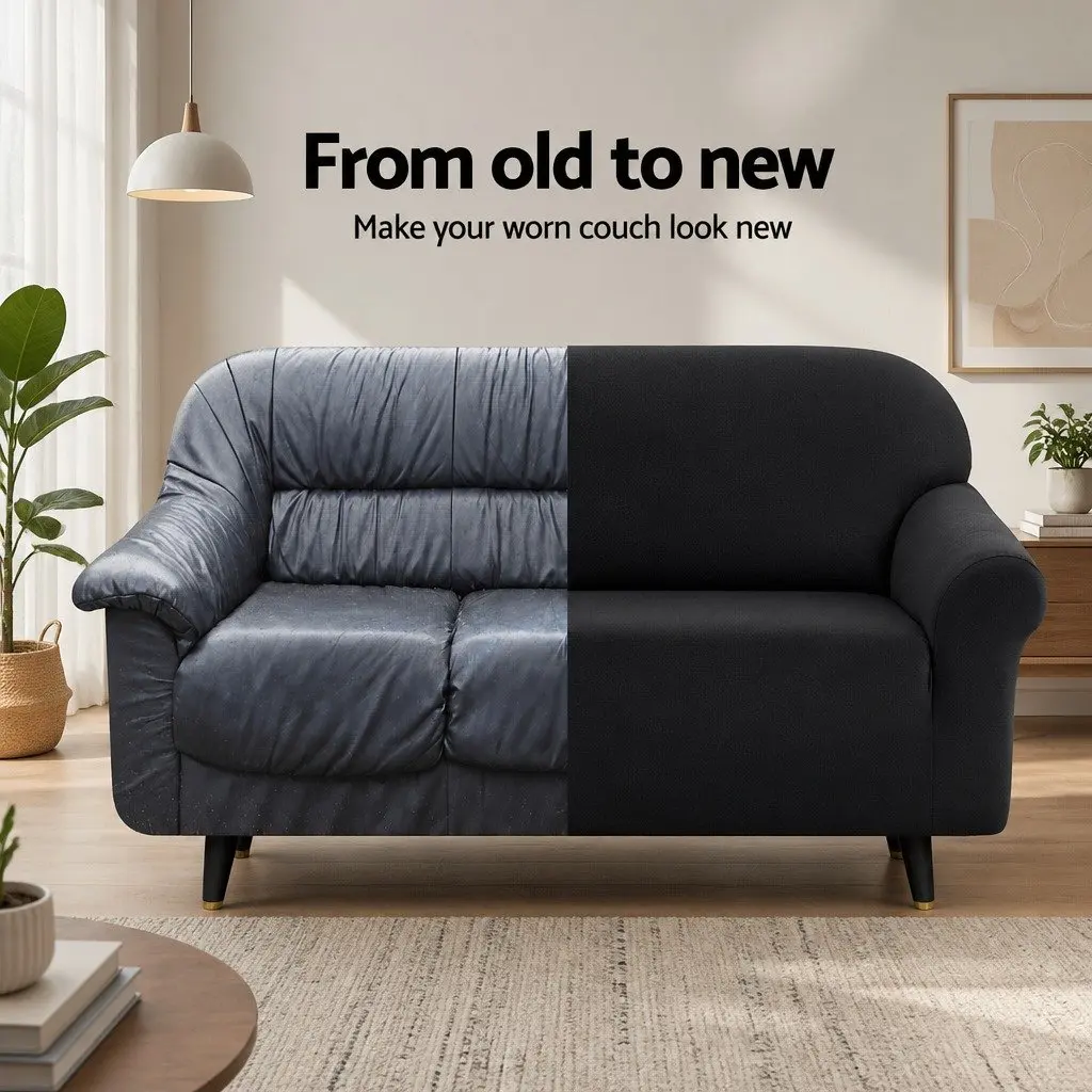 3 Seater Sofa Cover Velvet Couch Protector Stretch Elastic Furniture Black