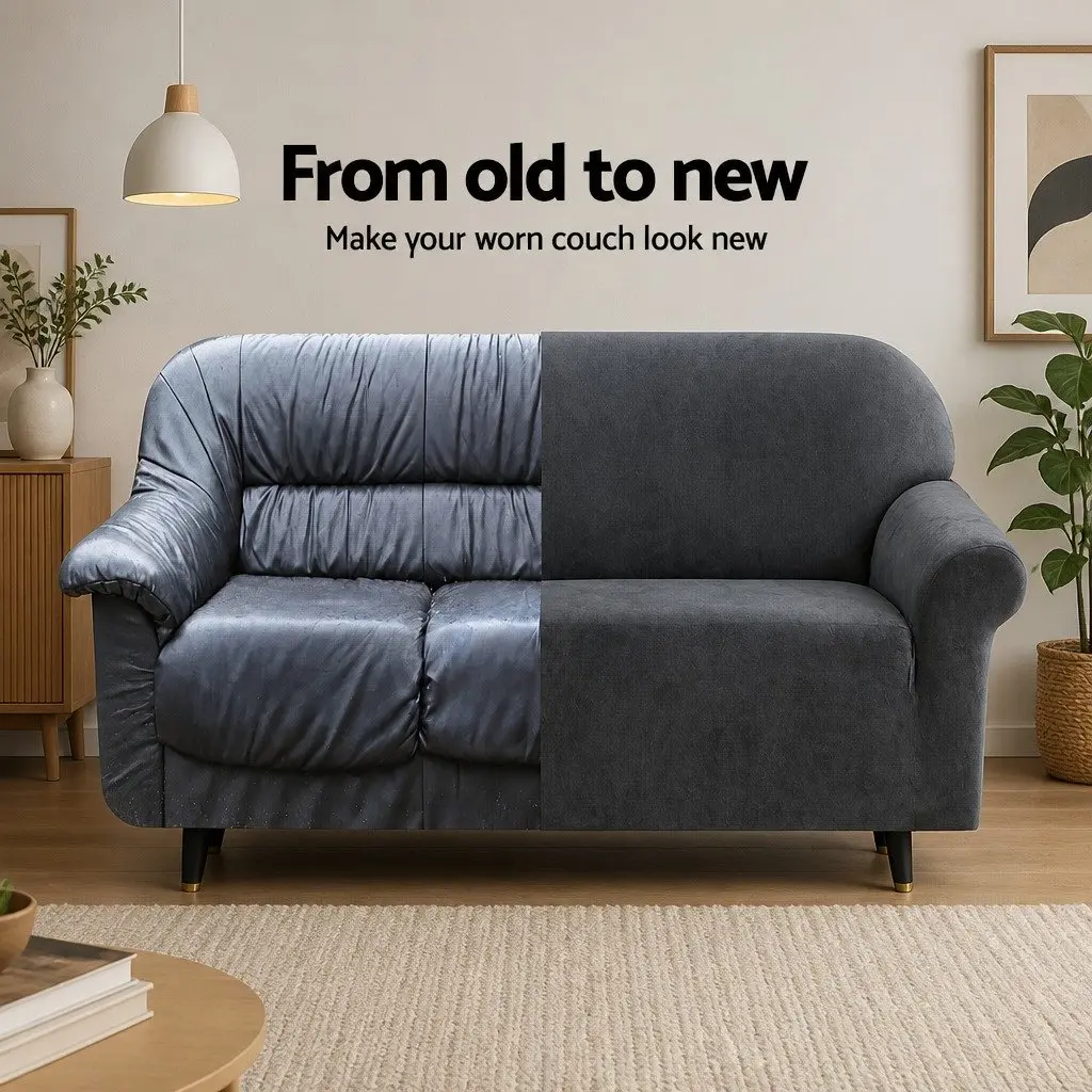 3 Seater Sofa Cover Velvet Couch Cover Stretch Furniture Protection Grey