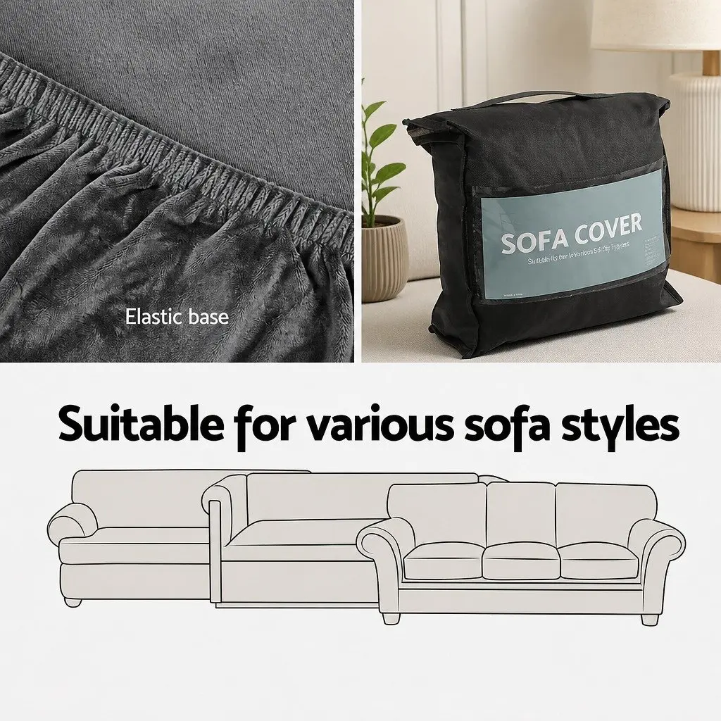 3 Seater Sofa Cover Velvet Couch Cover Stretch Furniture Protection Grey