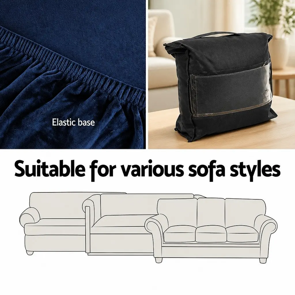 3 Seater Sofa Cover for Living Room Navy Blue Stretch Velvet Anti-Slip Washable