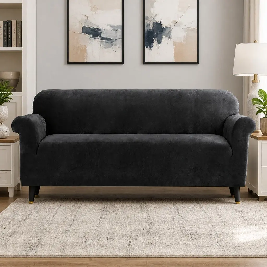 4 Seater Velvet Sofa Protector Couch Cover Stretch Elastic Anti-Slip Machine Washable
