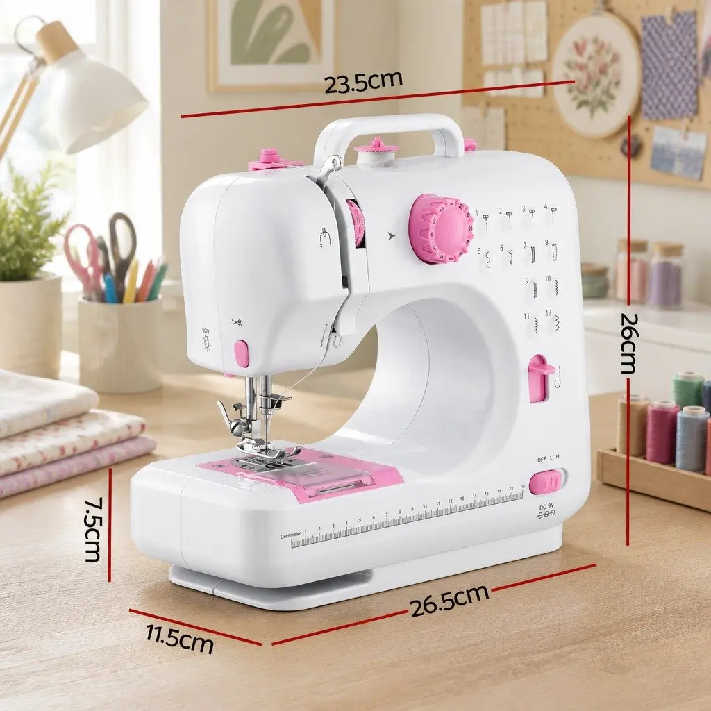 Mini Sewing Machine 12 Stitches Portable Compact Beginner LED Light Craft Kit