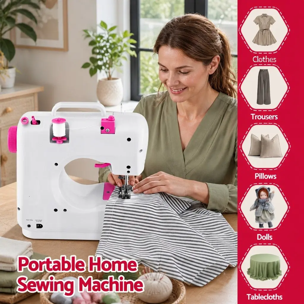 Mini Sewing Machine 12 Stitches Portable Compact Beginner LED Light Craft Kit