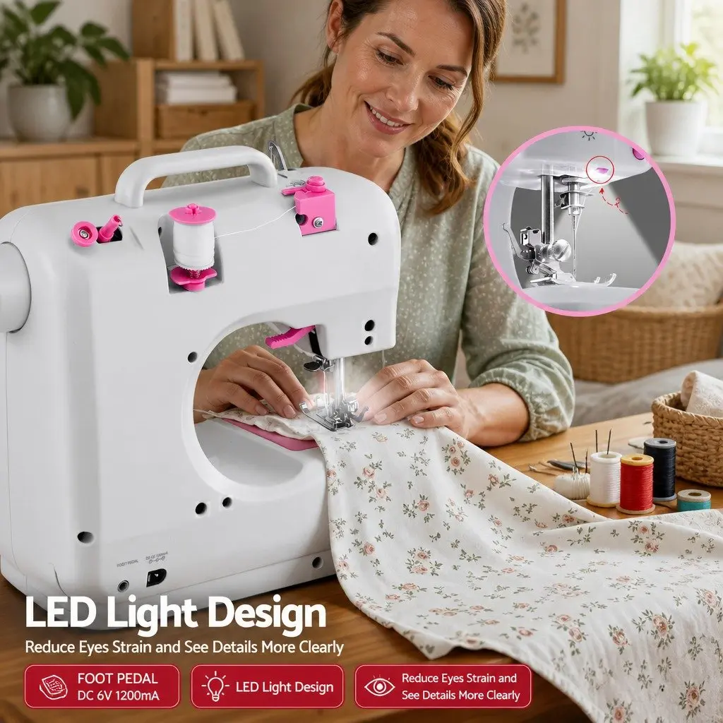 Mini Sewing Machine 12 Stitches Portable Compact Beginner LED Light Craft Kit