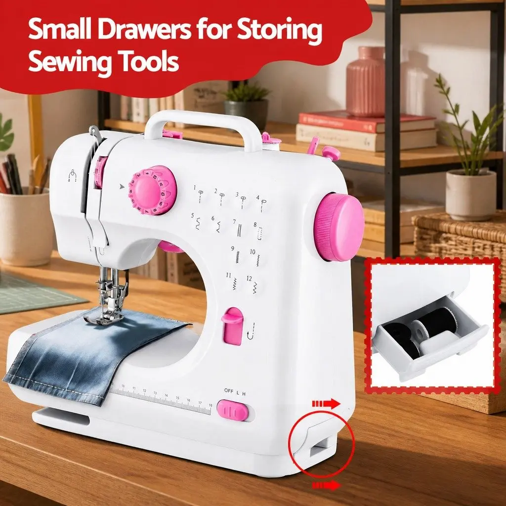 Mini Sewing Machine 12 Stitches Portable Compact Beginner LED Light Craft Kit