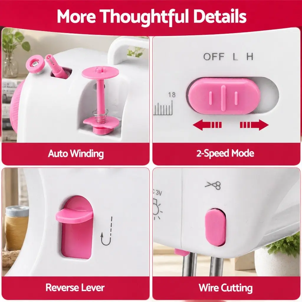 Mini Sewing Machine 12 Stitches Portable Compact Beginner LED Light Craft Kit