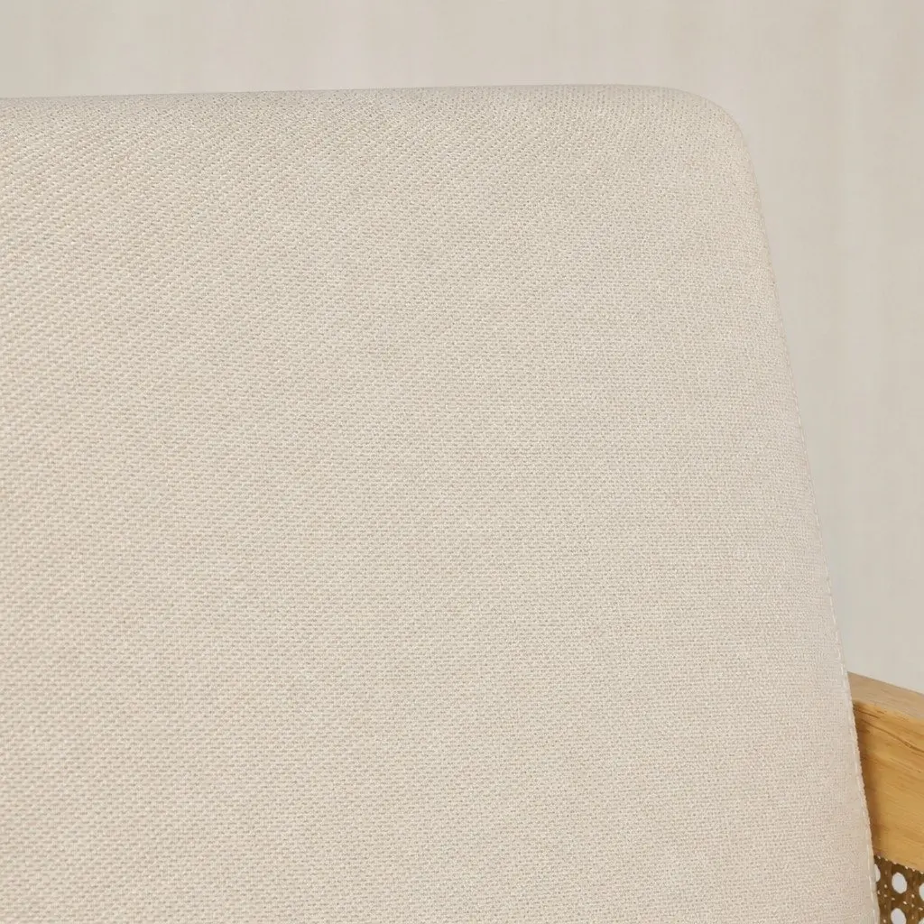 Rattan Lounge Armchair with Linen Fabric Cushioned Seat Backrest Rubberwood