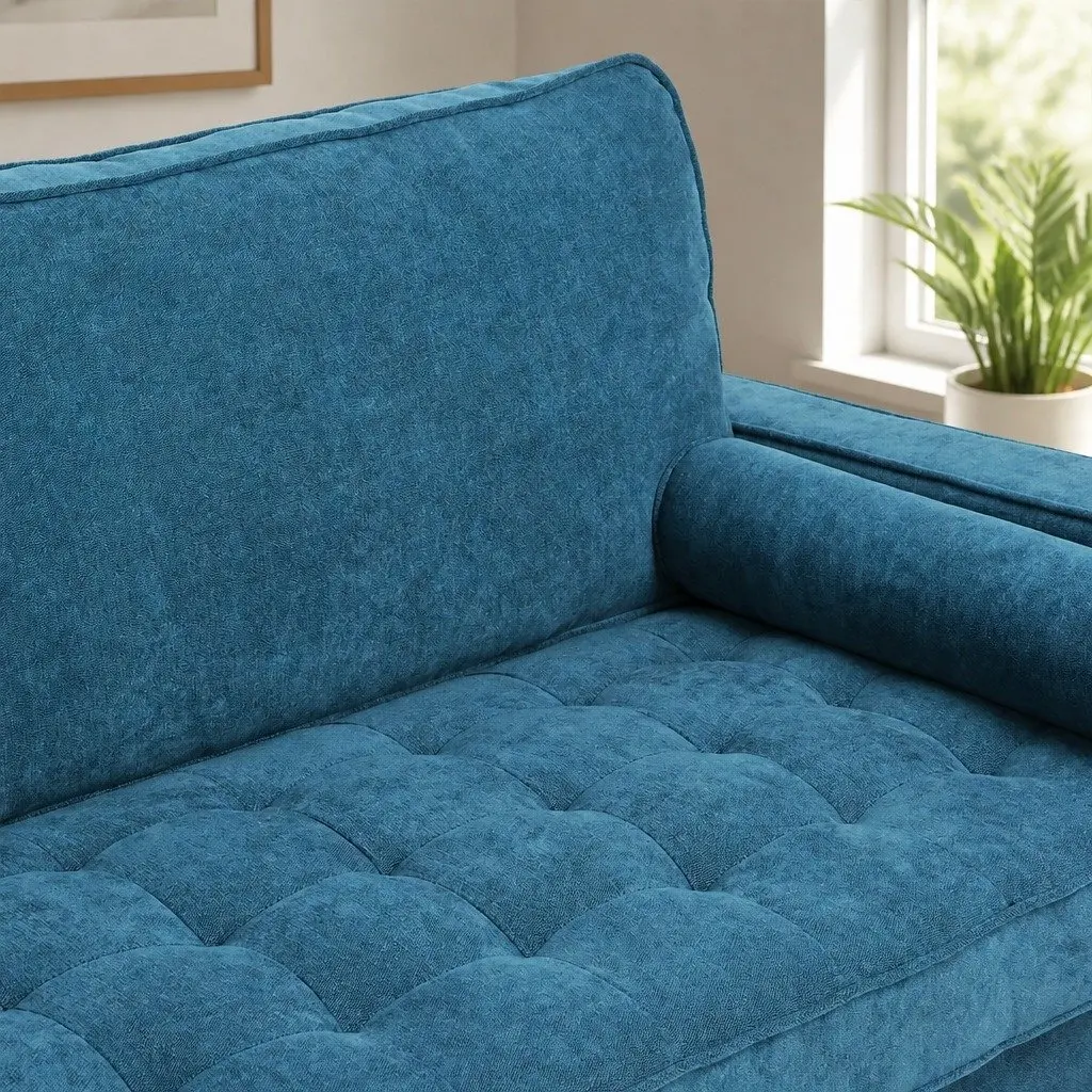 191cm Blue Linen 3 Seater Sofa