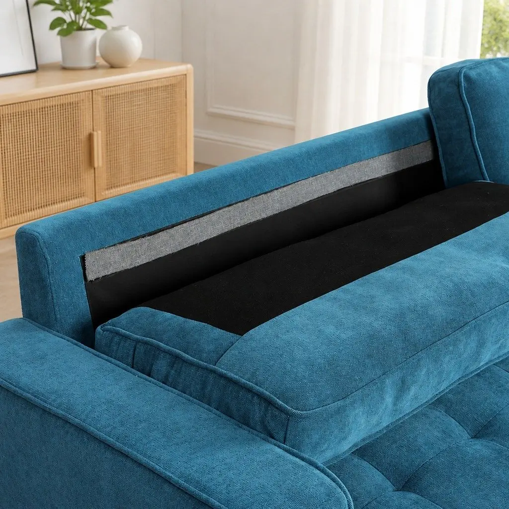 191cm Blue Linen 3 Seater Sofa