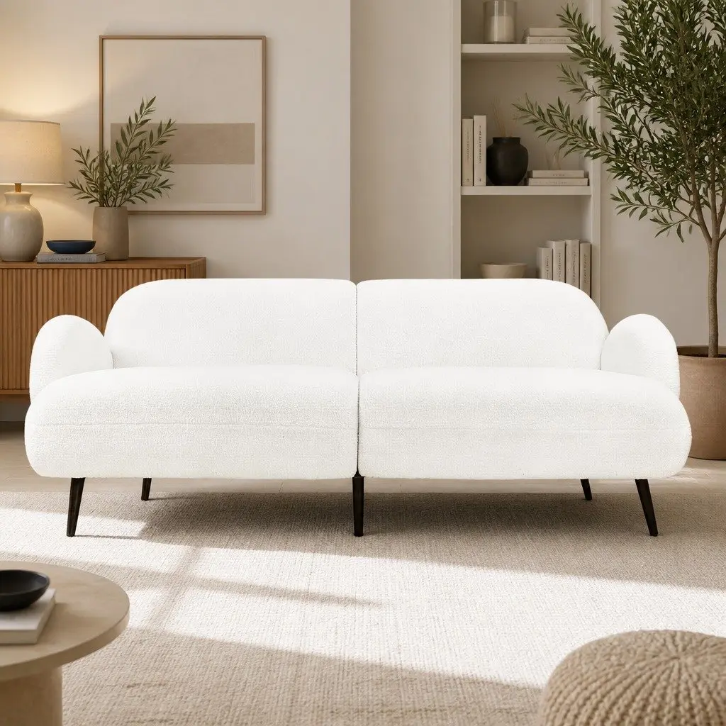 3 Seater Sofa Sherpa Fleece Lounge Couch Modern White Living Room