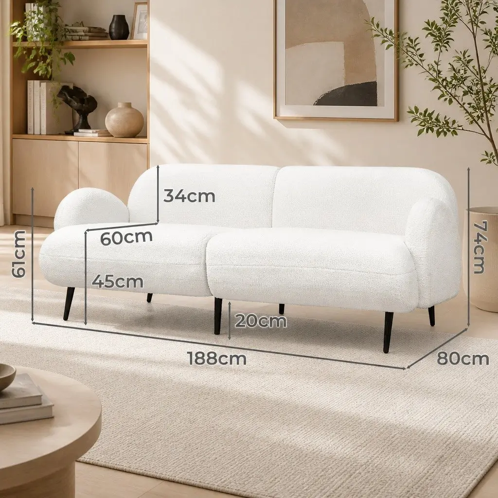 3 Seater Sofa Sherpa Fleece Lounge Couch Modern White Living Room