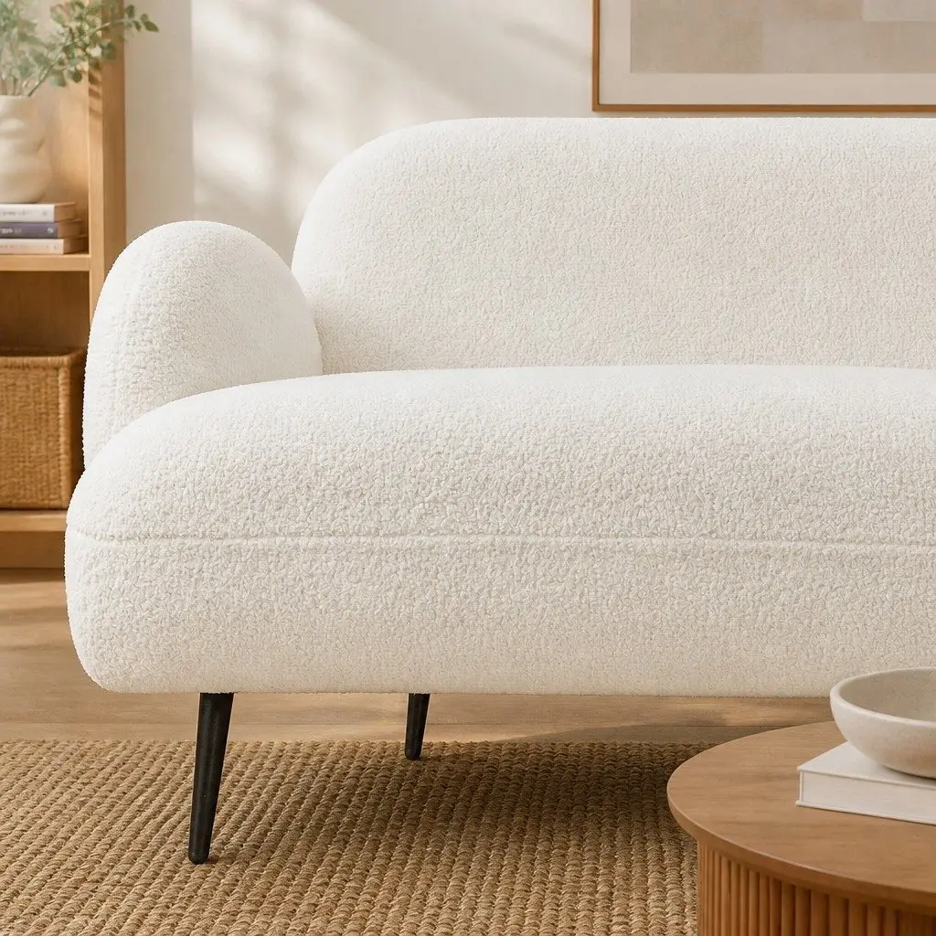 3 Seater Sofa Sherpa Fleece Lounge Couch Modern White Living Room