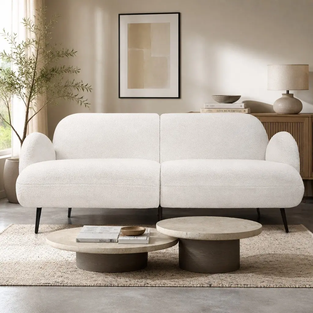 3 Seater Sofa Sherpa Fleece Lounge Couch Modern White Living Room