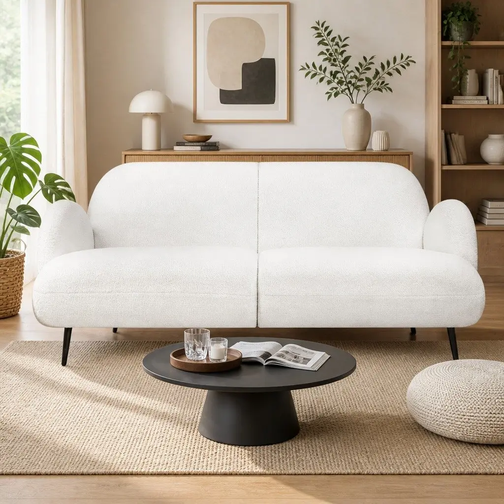 3 Seater Sofa Sherpa Fleece Lounge Couch Modern White Living Room