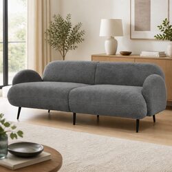 3 Seater Sofa Sherpa Fleece Lounge Couch Modern Living Room Furniture Grey