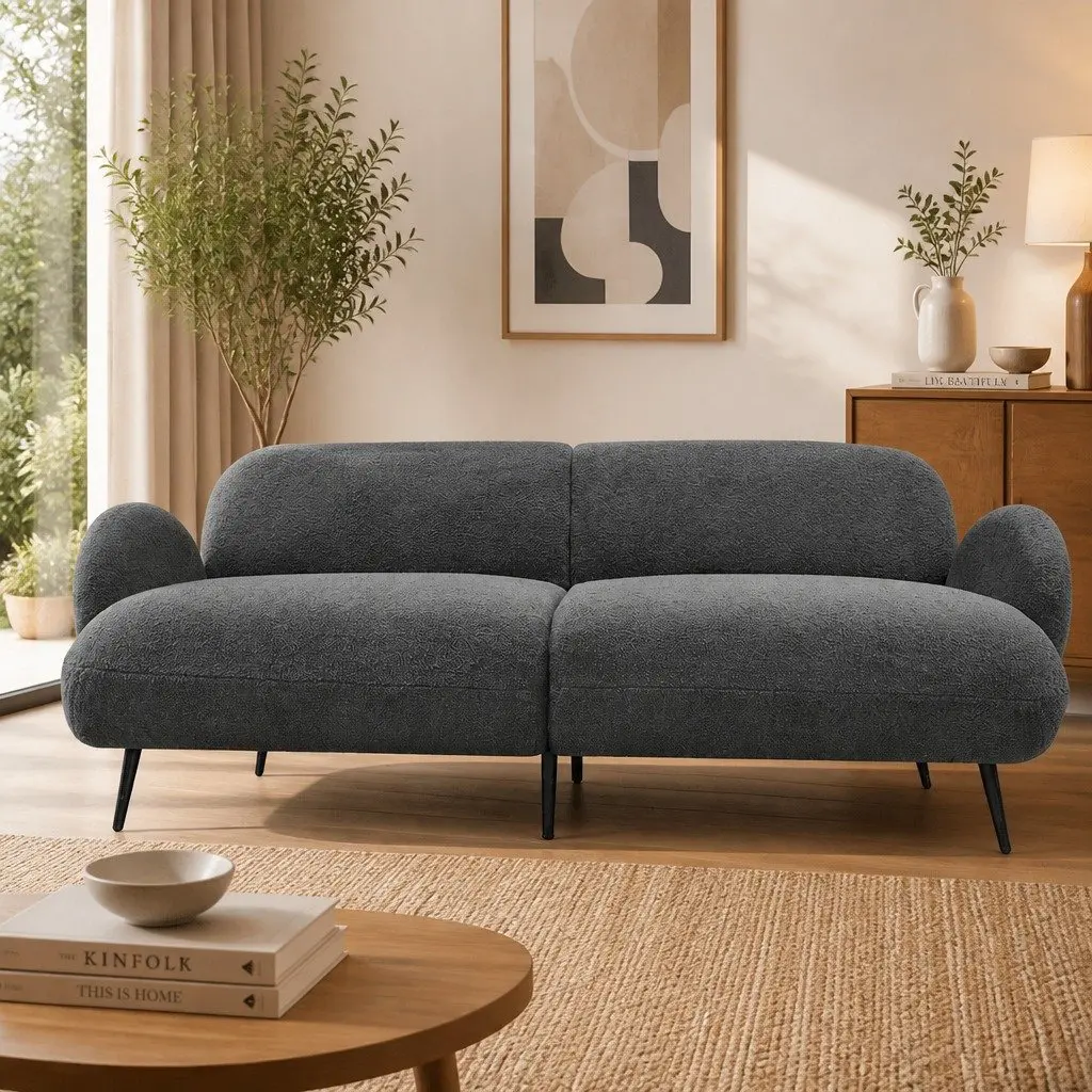 3 Seater Sofa Sherpa Fleece Living Room Furniture Grey
