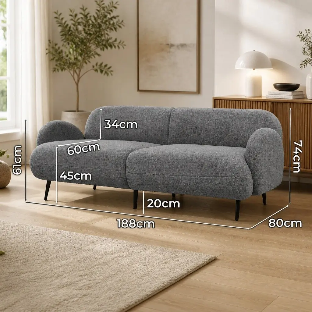 3 Seater Sofa Sherpa Fleece Living Room Furniture Grey