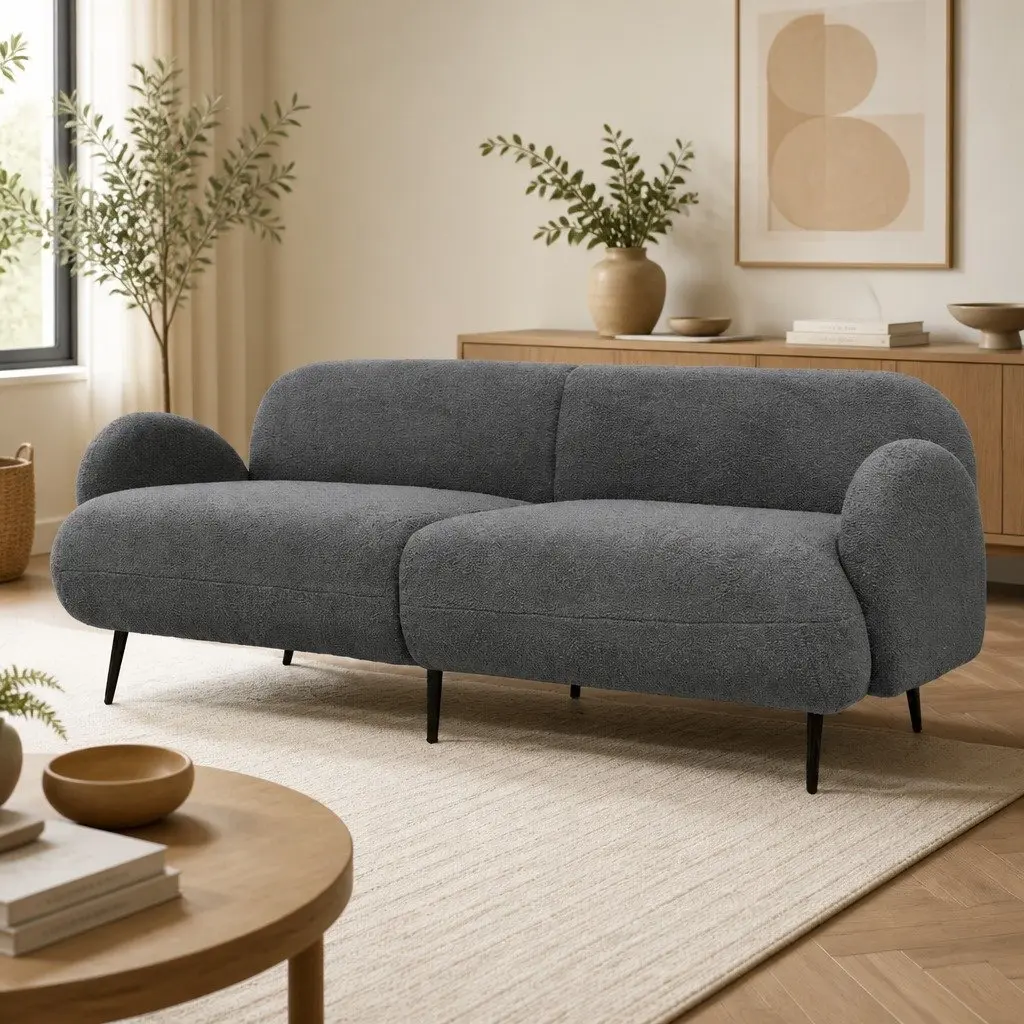 3 Seater Sofa Sherpa Fleece Living Room Furniture Grey