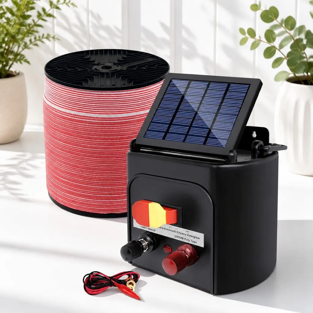 Solar Electric Fence Energiser for Farm Use 5KM with 2000M Polytape