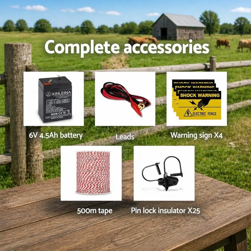 Solar Electric Fence Energiser 3km Livestock Farm Fencing Kit with Polywire