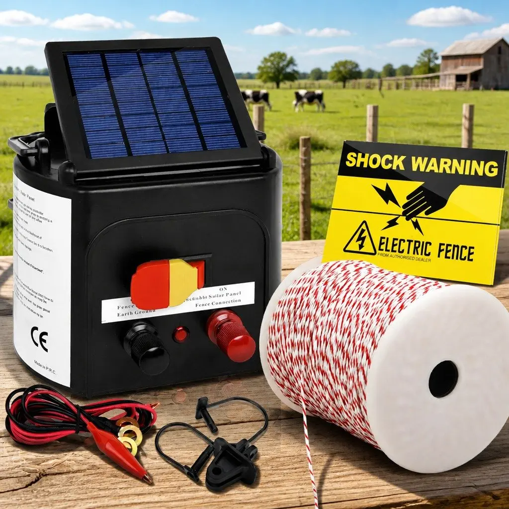 Solar Electric Fence Energiser 3km Livestock Farm Fencing Kit with Polywire
