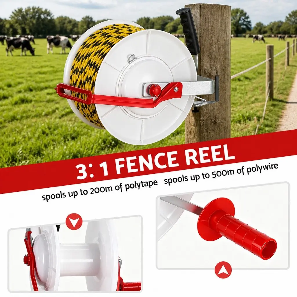 Electric Fence Reel Portable Farm Tool White