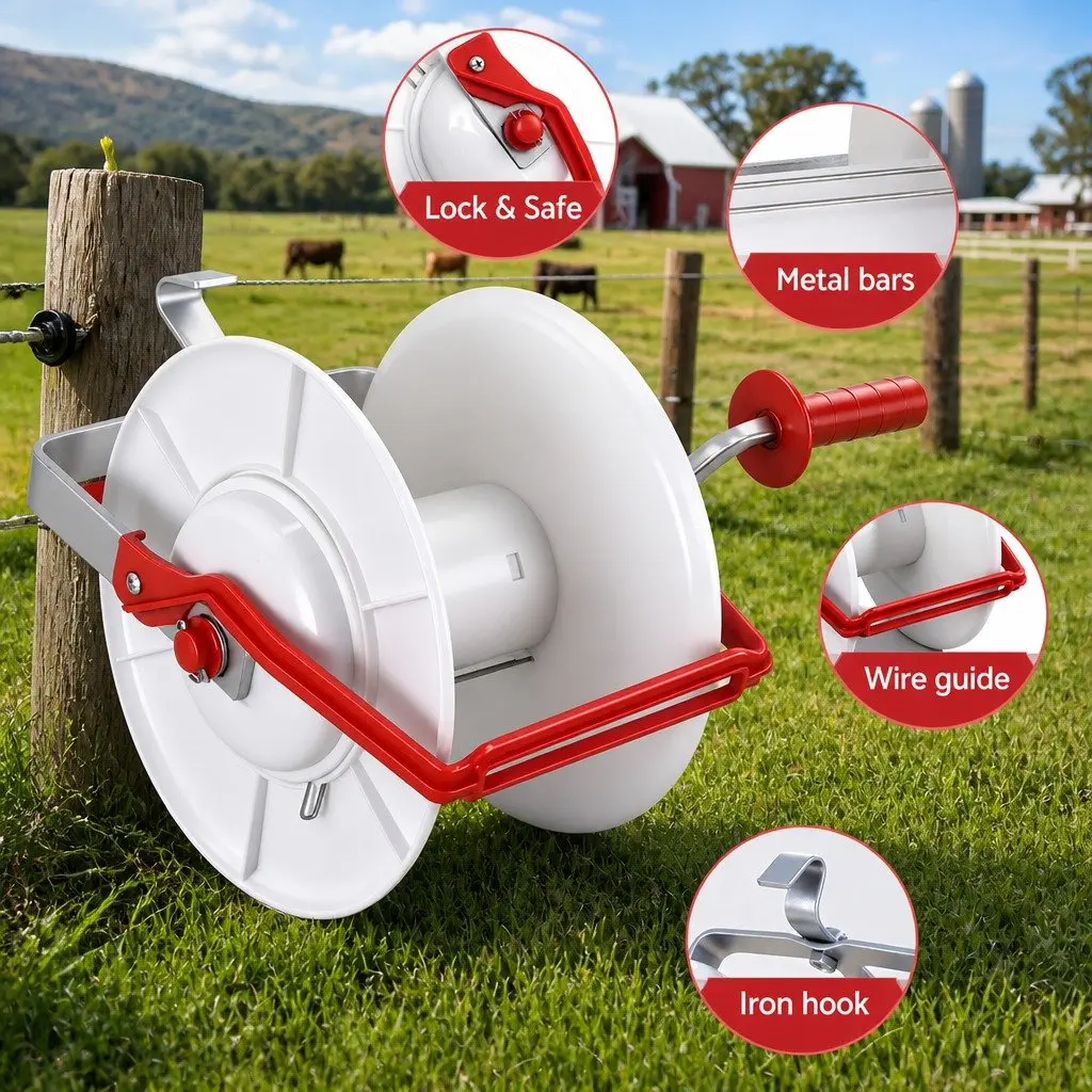 Electric Fence Reel Portable Farm Tool White