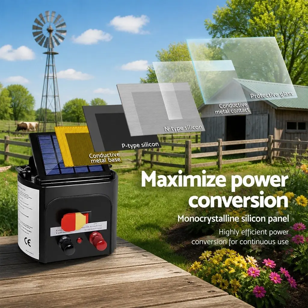 Solar Electric Fence Energiser for Livestock 3km Range 0.1J