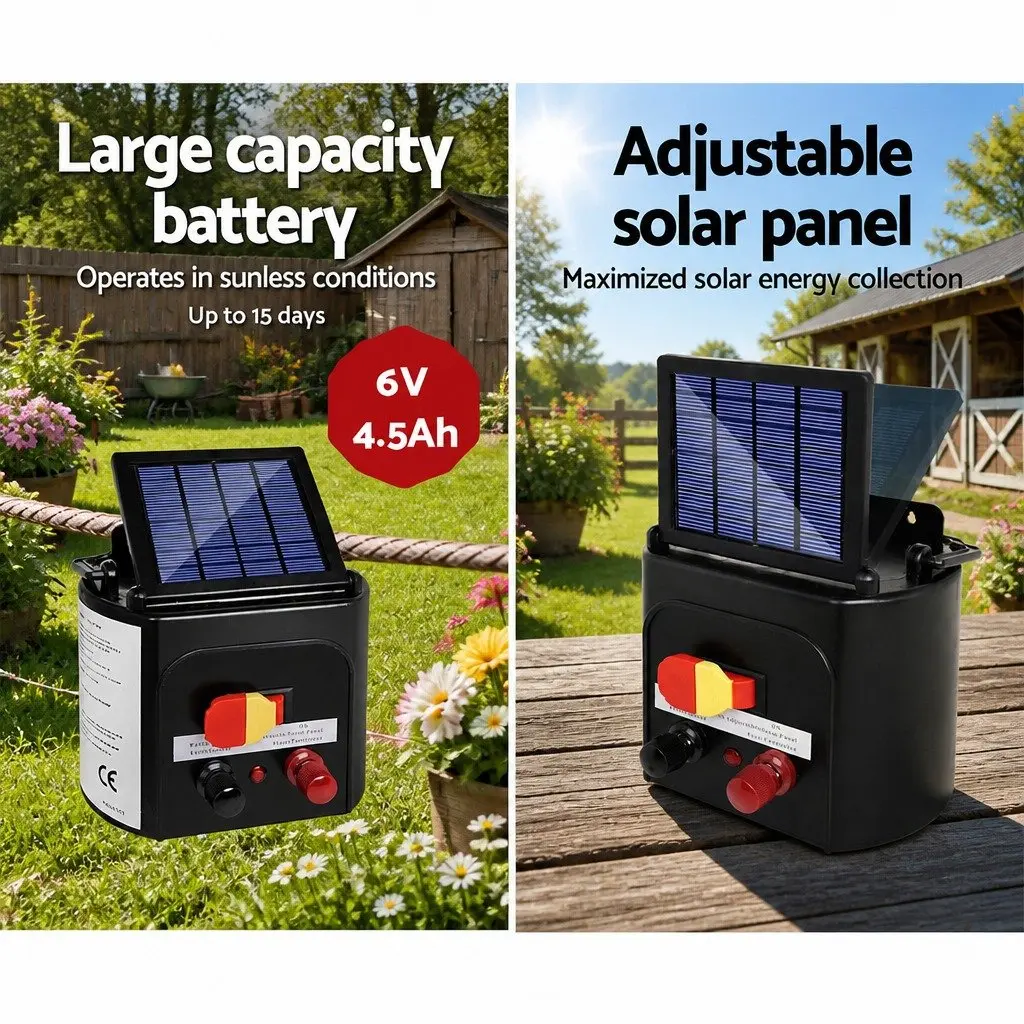 Solar Electric Fence Energiser for Livestock 3km Range 0.1J