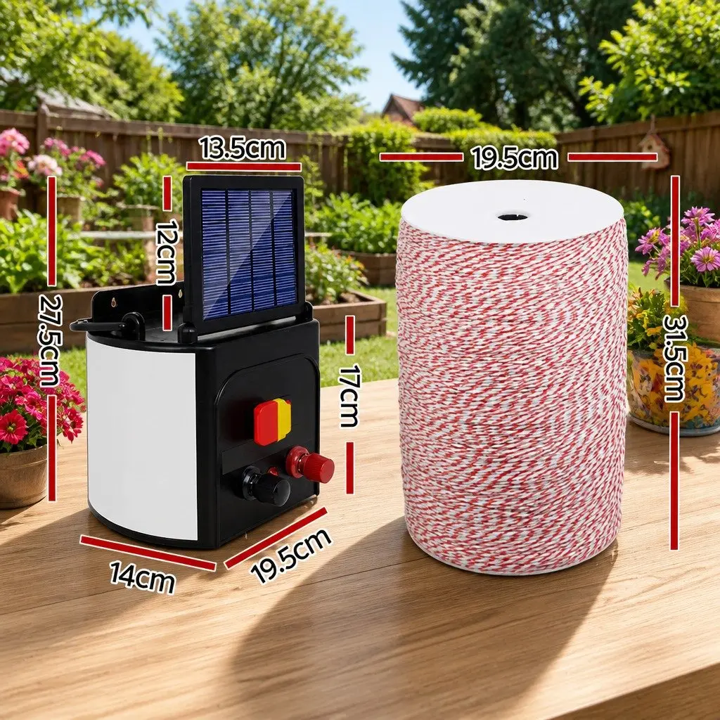 Solar Electric Fence Energiser 5KM Livestock Farm Pet Control Poly Wire Included
