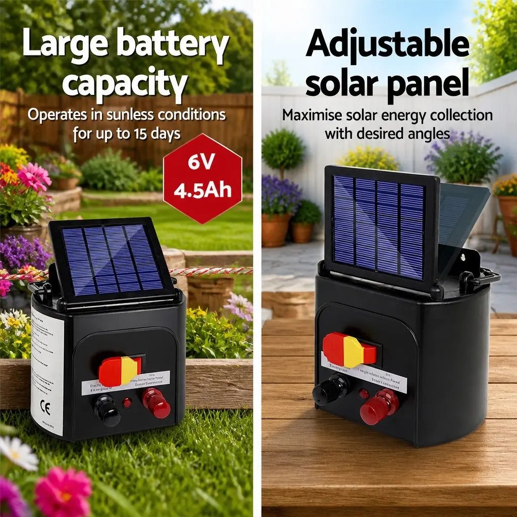 Solar Electric Fence Energiser 5KM Livestock Farm Pet Control Poly Wire Included