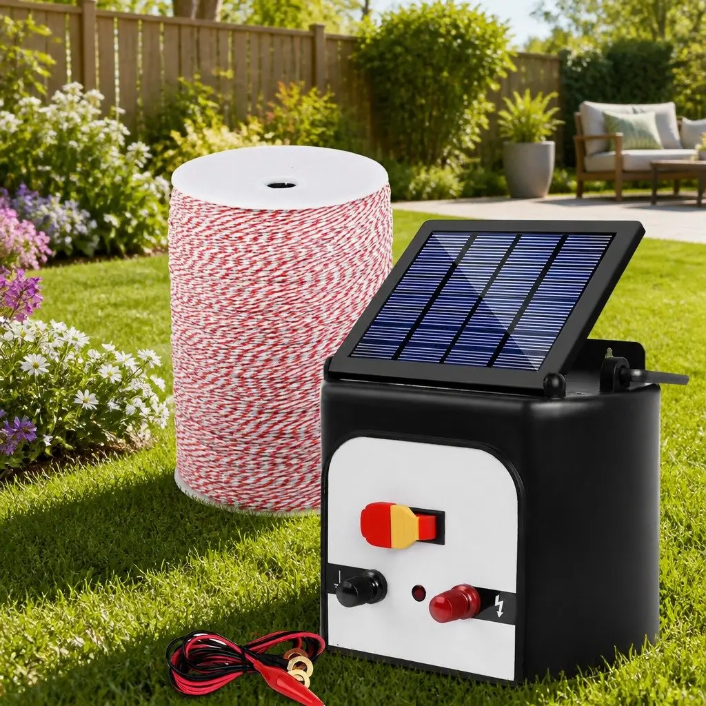 Solar Electric Fence Energiser 8KM Livestock Pet Farm Fencing Poly Wire Kit