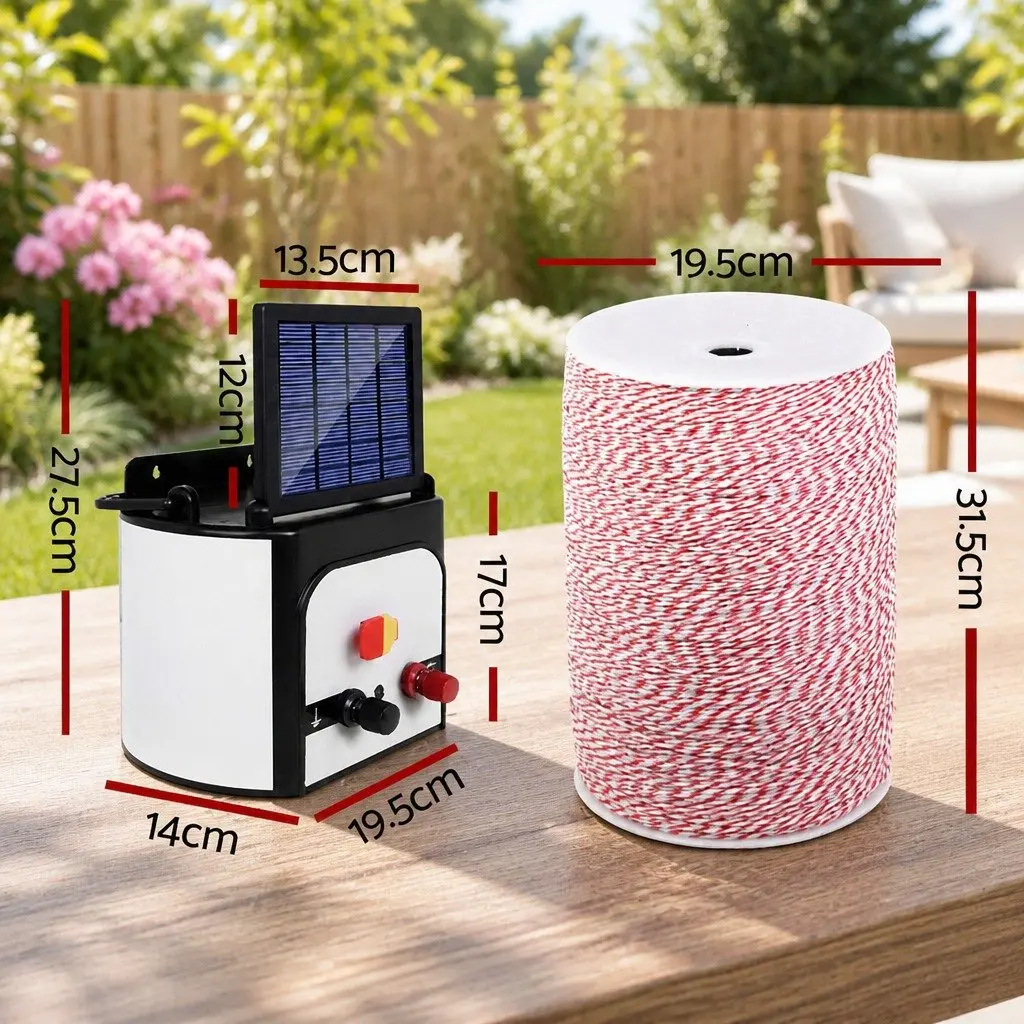 Solar Electric Fence Energiser for Farm Use 8KM with Poly Wire Kit