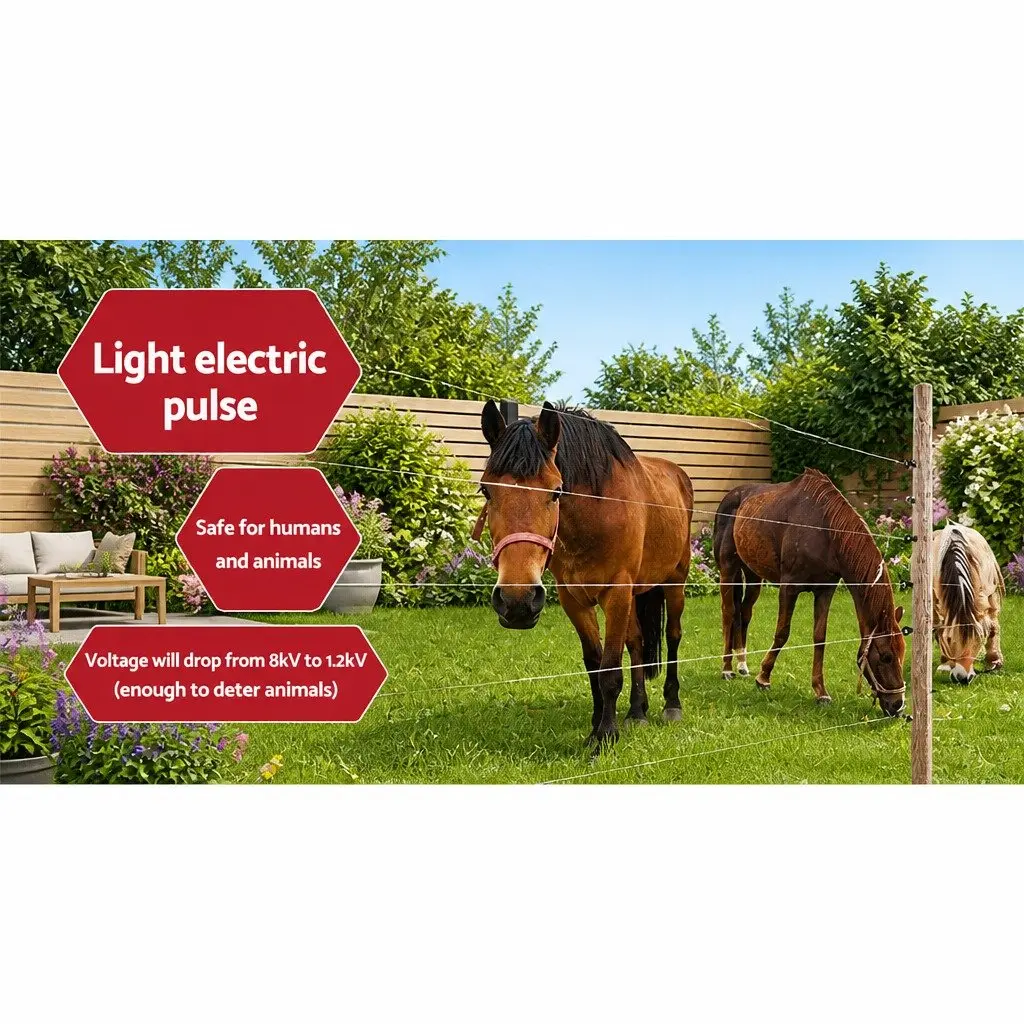Solar Electric Fence Energiser for Farm Use 8KM with Poly Wire Kit