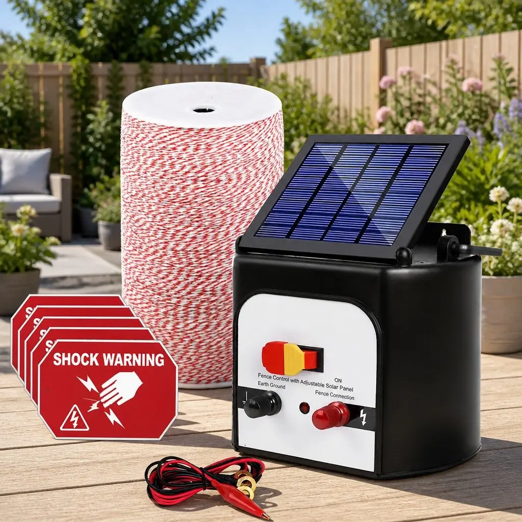 Solar Electric Fence Energiser for Farm Use 8KM with Poly Wire Kit