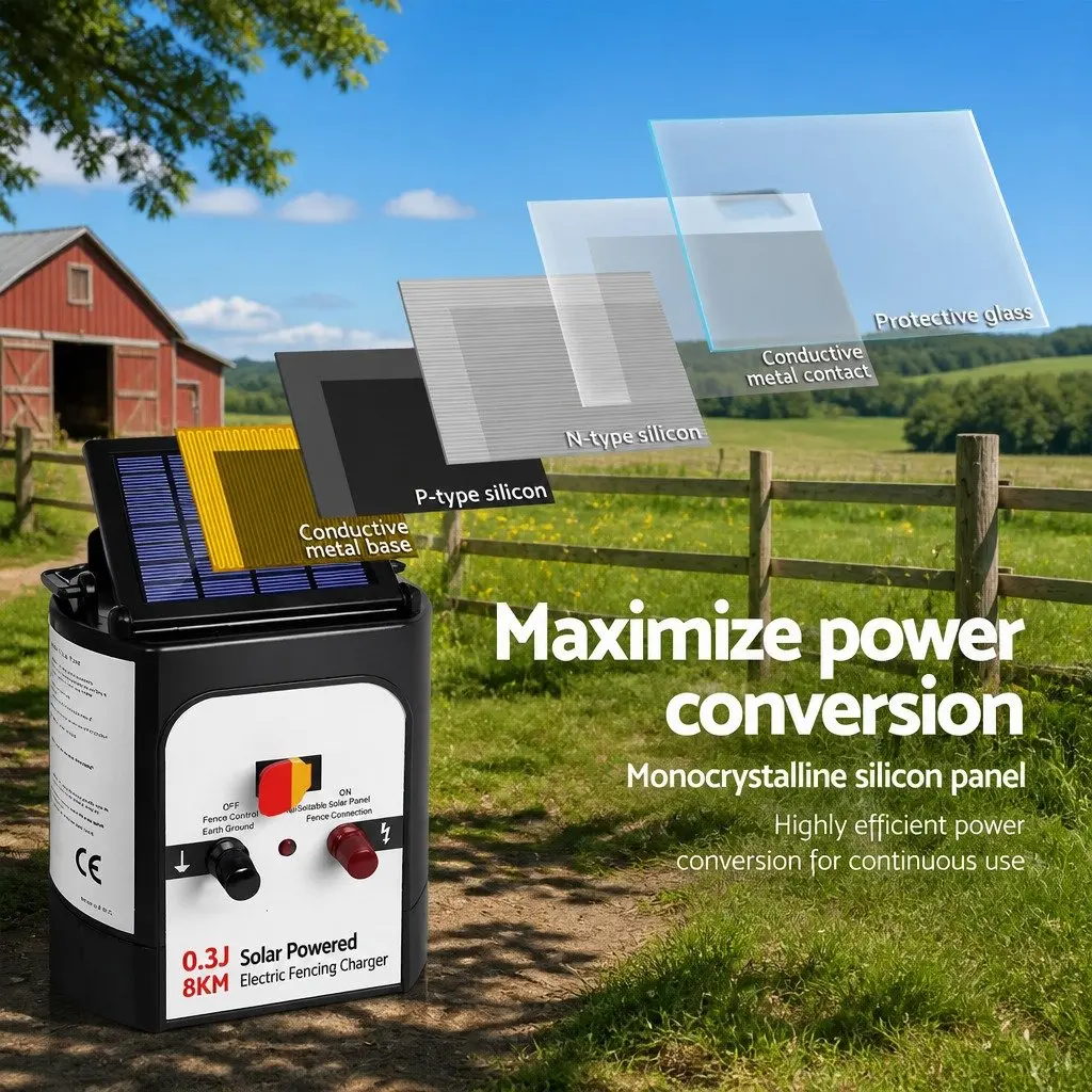Solar Electric Fence Energiser for Farm Use 8km 0.3J