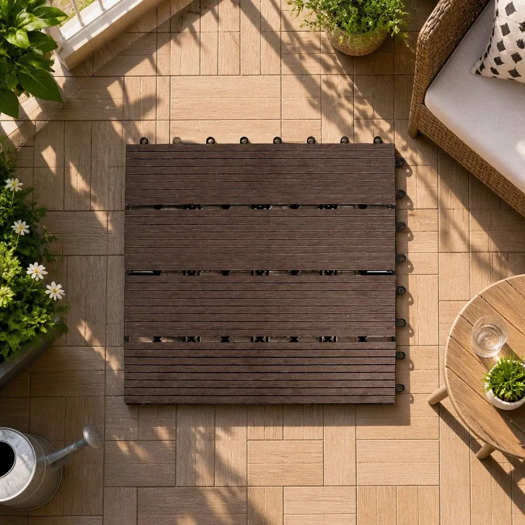 Interlocking Floor Tiles Plastic Decking Outdoor Balcony Patio Garden 30cm