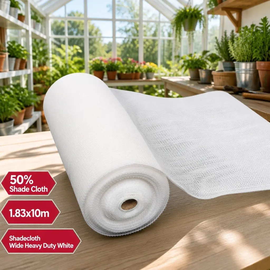 Shade Cloth 1.83m x 10m Roll Heavy Duty White UV-Stabilised Garden Greenhouse