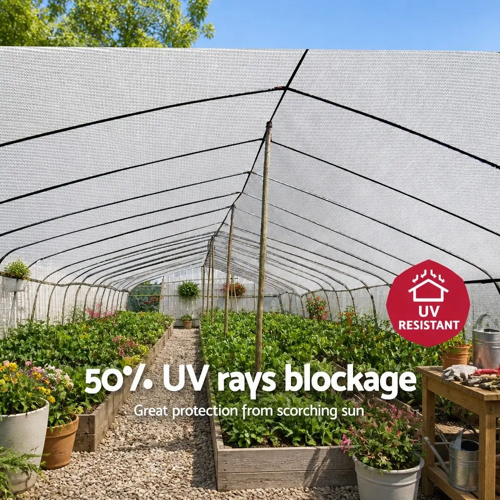 Shade Cloth for Garden Greenhouse 3.66m x 10m White Heavy Duty 50% UV Block